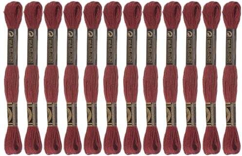 Sourcing karta 12 trådar broderigarn à 8 m av egyptisk långfiberbomull för broderiprojekt, armband, mörkröd