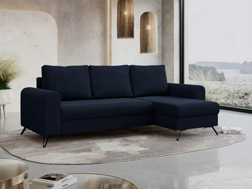 MKS MEBLE Ecksofa - L-Form Sofa mit Schlaffunktion - Wohnlandschaft L Form, Ecksofa mit Schlaffunktion und Bettkasten, Schlafsofa mit Bettkasten, Couch mit Schlaffunktion - Dunkelblau Axel