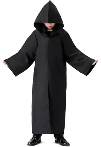 Banchif Capa negra con capucha, túnicas con capucha, disfraz para niños, Halloween, cosplay, disfraz de carnaval (negro, 150)