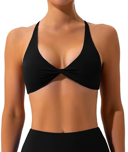 Litthing Reggiseno Sportivo da Donna Sexy Schiena Scoperta Scollo a V Bralette Cinghie Incrociate Yoga Crop Top Removibile Imbottito Bra da Allenamento Yoga Ginnastica