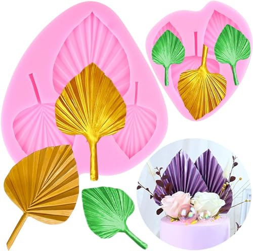 RFGHAC Leaf Silicone Moulds Fan Leaf Fondant Mould Palm Leaf Fondant Flower Leaf Silicone Moulds for Cake Decorating Polymer Clay Candy Chocolate Cupcake Topper Decoration Set of 2