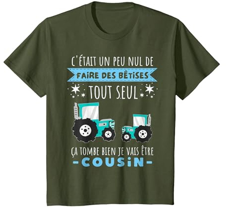 Futur Cousin Tracteur Annonce Grossesse Je Vais Etre Cousin T-Shirt, Enfant, Olive, 3 Ans