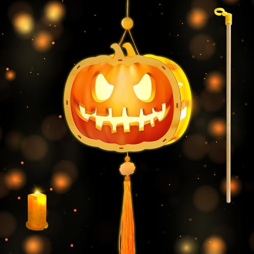 Lets Joy Halloween Laternen Bastelset für Kinder, Holz Laterne mit LED Lichter und Laternenstab, DIY Kinderlaterne, Party Dekoration