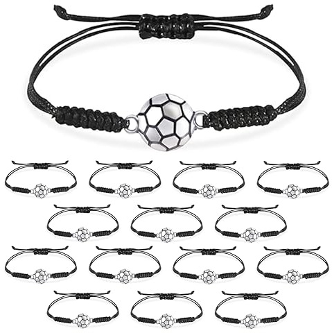 PXBSNB 15 Pezzi Calcio Braccialetti Bambini, Braccialetti Regolabile Intrecciati per Bambini, Accessori Sportivi per Bambini Ragazza Calcio Football Festa Party Bomboniere Regalo