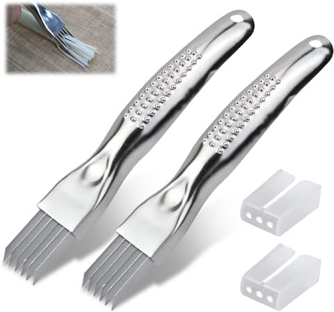 KATIMI 2PCS Shred Silk The Knife, Taglia Verdure in Acciaio Inossidabile, Taglierina Affettatrice per Scalogno, Coltello da Cipolla Verde, Multifunzionale Grattugia Verdure per Molti Frutti e Verdure