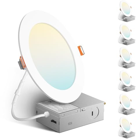 Amico 6 Pack 6 Inch Ultra-Thin LED Recessed Ceiling Light, 5CCT, 1050LM