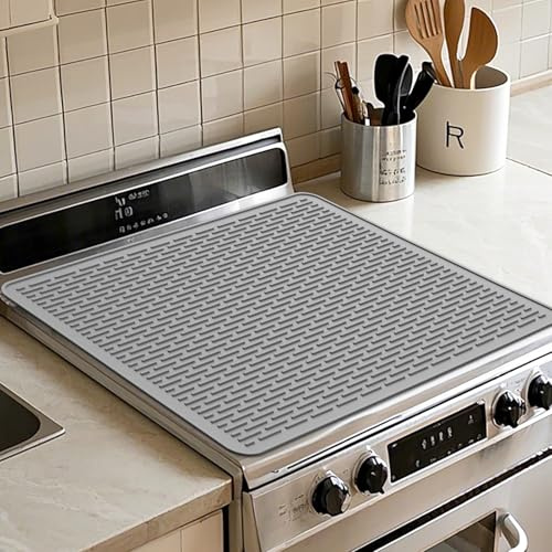 Spislock för elspis – Silikonmatta för glasplatta, värmebeständig spislock enkel att rengöra,tjockt skydd för induktionshäll,Stove Top Cover för Electric Stove (Grå-Linje, 70x50cm)