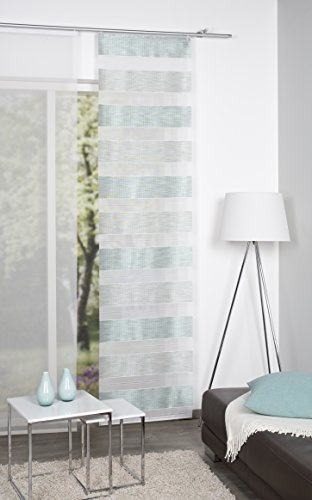 BB-Toy-Trades Draperi, gardin, fönsterdekoration, ytgardin, skjutgardin med tvärränder och panelvagn 60 x 245 cm i mintblå
