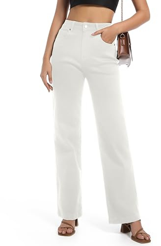 Guaile Women Jeans High Waist Straight Leg Stretch Fashion Wide Leg Tummy Control Loose Casual Denim Jeans