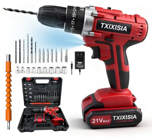 25+3 Torque Power Combi Drill Cordless Drills Driver 21V Electric Set Tool, Screwdriver Set with Battery and Charger 2 Spee, 29 Pcs Drill Bits, for Home Repair DIY & Women Gift