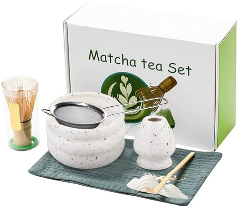 GOEDCH Servizio Matcha Premium 7 pezzi: servizio da tè matcha giapponese completo con ciotola per matcha in ceramica, chasen Servizio tradizionale per la preparazione del matcha giapponese (viola)