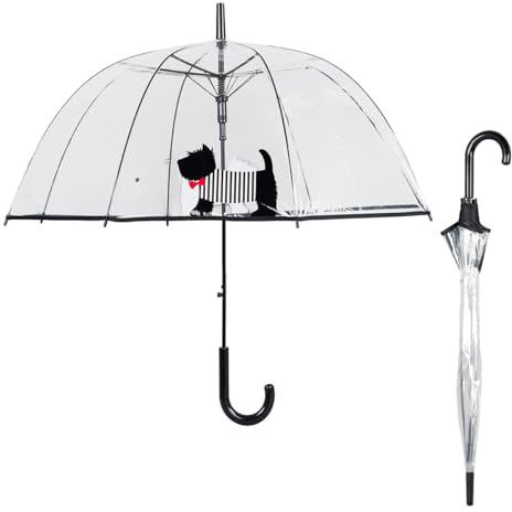 Le Monde du Parapluie - Parapluie cloche transparent automatique - anti-vent coup-vent - 8 baleines en fibre de verre - solide - Chien mignon
