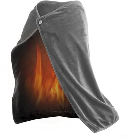 HOHOVYVY Manta calefactada USB 100 x 70 cm, manta eléctrica de franela con hebilla, lavable para sofá, oficina, coche, camping (gris)