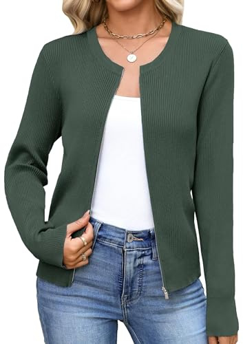 Totatuit Womens Long Sleeve Zip Up Sweater Cardigans Knitted Lightweight Zipper Jacket Army Green XL