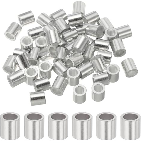QUARKZMAN 50 Stück 8,5mm Lange Seilklemmen 5,5mm Innendurch. Runde Crimphülsen Aluminium Hülsen 8,5mm Außendurch. für 5mm Durch. Drahtseil Kabel Expanderseil Planenseil Gummiseil, Silber
