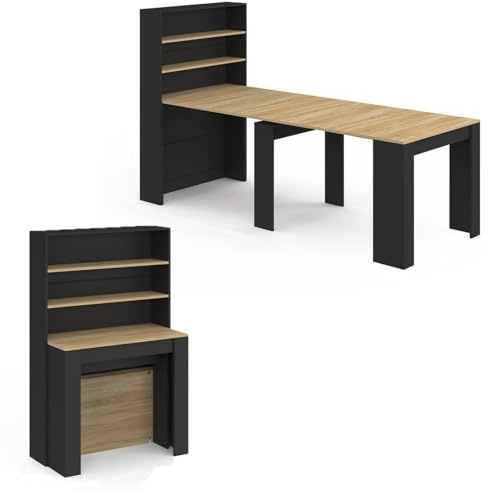 IDMarket - Table Buffet Haut Extensible Orlando 8 Personnes Bois et Noir 235 cm