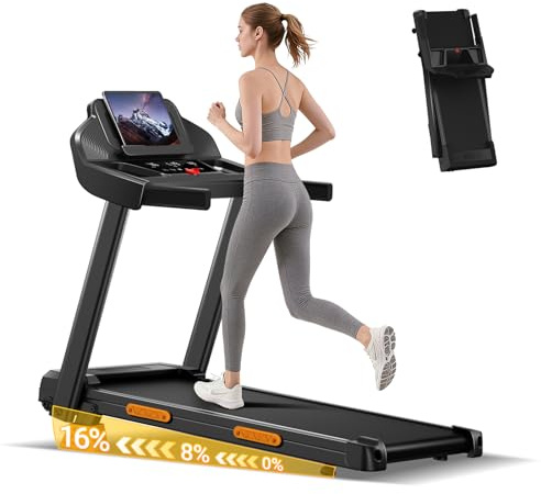 Folding Treadmill with 16% Incline, 4-in-1 Foldable Treadmill 12KM/H for Home, 3HP Running Jogging Machine, 180KG Capacity Quiet Electric Machine for Office Gym, 3 Screen LED Display & 12 Programs