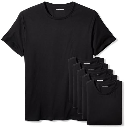 Amazon Essentials Men's Cotton Crewneck Vests, Versatile Soft Basics, Pack of 6, Black Short Sleeve, M