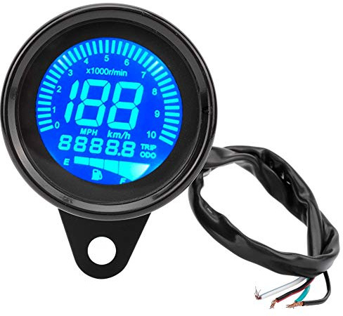 Digital LCD Hastighetsmätare,Varvräknare,KIMISS Motorcycle LCD Meter Universal Tachometer Gauge Odometer Speedometer DC 12V 0-199km/h(Black)