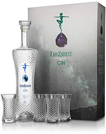 Tanzanite Gin Gift Box with Four Shot Glasses - 70cl Premium French Gin