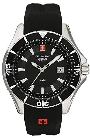 Swiss Alpine Military 7040 - Analoge Quarzuhr für Herren (Silikon), Schwarz, Armband: