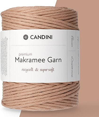 Candini Premium Makramee Garn | light peach | 3mm x 200m | 100% recycelte Baumwolle aus Portugal | Makramee Baumwollgarn, DIY, rosa