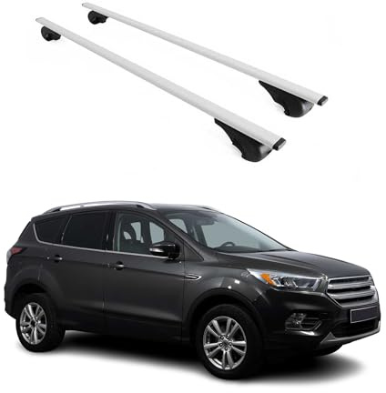 OMAC Dachträger Querträger für Ford Kuga Titanium 2013-2019 – TÜV/DIN 75302:2019 – Abschließbar – Max. 75 kg – 2 Stangen Silber