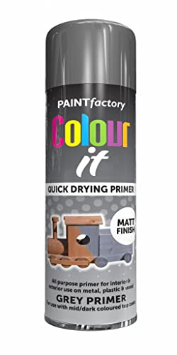 SuperGift.com Grey Primer All Purpose Aerosol Spray Paint 250ml Quick Drying Spray, Fast Dry and Excellent Coverage for Metal, Wood, Plastic and More by Diva Gift