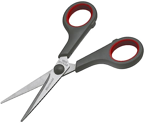 Westmark Bastelschere 14 cm – Haushaltsschere ideal für das Schneiden von Kunststoff, Papier, Pappe und mehr – rostfreier Edelstahl, schwarz, rot