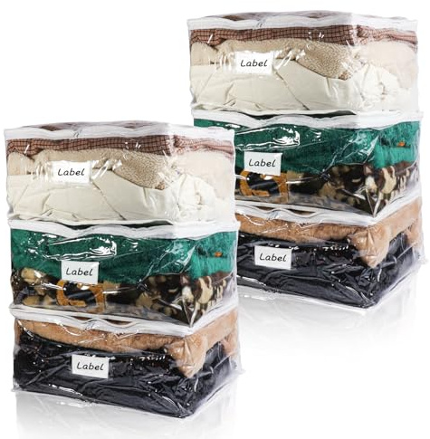 Heonay Clear Zippered Plastic Clothes Storage Bags, 6 Pack, White