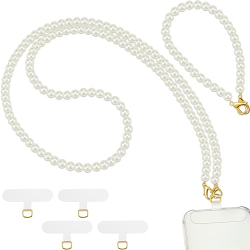 Ecation 2 Pcs Pearl Beaded Cell Phone Lanyard, Crossbody and Wrist Strap with Tether Tabs for Most Phones Case Bag Purse
