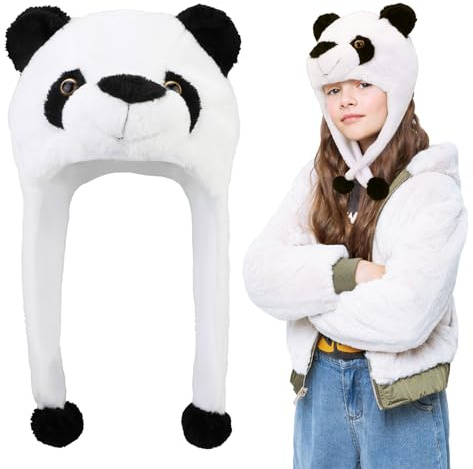XEPST Sombrero de Panda de Peluche, Gorro con Capucha 2 En 1, Bufanda, Gorro de Piel Sintética, Bufanda para Niños, Adultos, Disfraz de Animal, Cosplay, Fiesta de Cumpleaños, Carnaval de Halloween