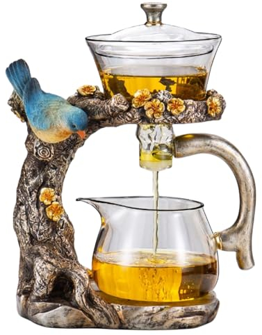 Fire Kirin Set di teiera in vetro con design a forma di uccellino, semi-automatica, ciotola rotante a goccia con infusore Lazy Kungfu Tea Pot Set (teiera)