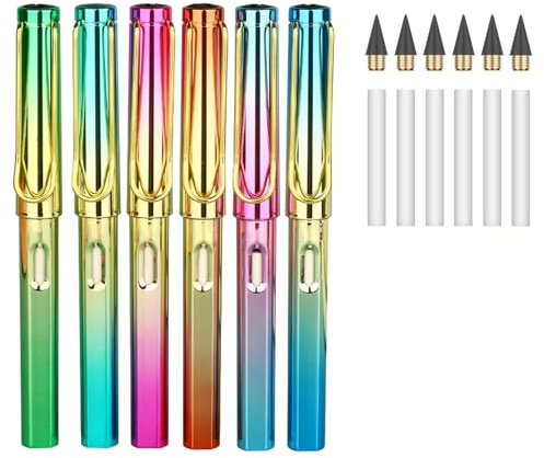DOETYD 6 piezas de lápices infinitos, lápices de escritura duraderos, lápiz eterno, lápiz siempre sin tinta con borrador para escritura, dibujo, escuela, oficina, hogar