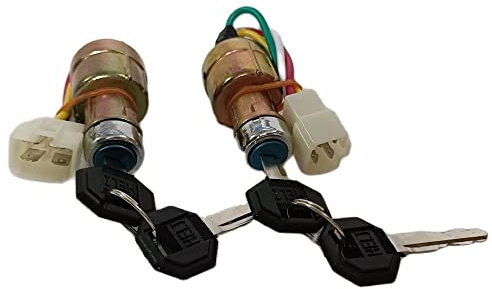 JWDAWN 2Pcs 011187 4 Positions Ignition Switch Key Switch with 4wires Connector 18mm Mounting Hole Electric Vehicle Forklift Caravan Pallet Truck Stacker Start On Off Lock
