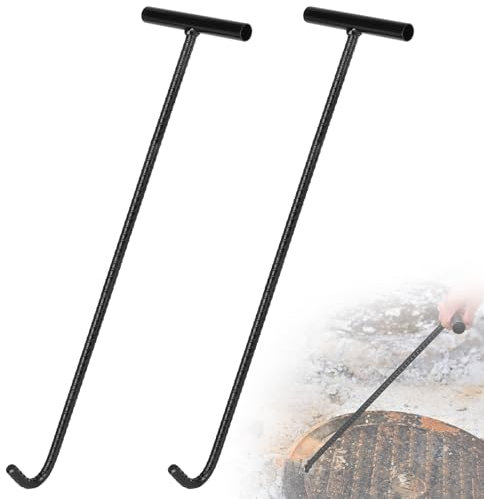 DBREAKS 2pcs Gancio per Tombino Sollevamento, 100cm Gancio per Tombino Ganci, con Impugnatura A T Gancio, Piede di Porco, per Fognature