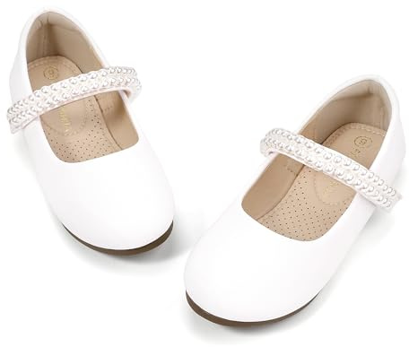 PANDANINJIA Flower Girl Shoes Toddler Little Kid Ballet Flats Size 13 Pearls Wedding Party Mary Jane Girls Dress Shoes
