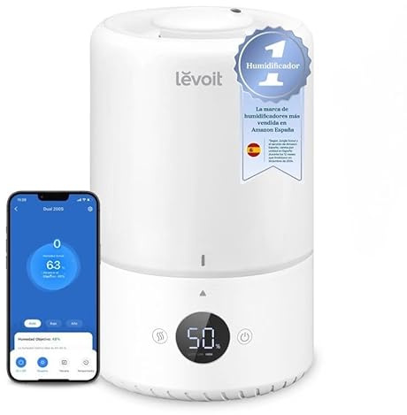 LEVOIT Humidificador Inteligente de Niebla Fría para Habitación y Bebé con Sensor, Control por APP y Voz, Difusor Aceites Esenciales, Temporizador a Cuarto, 20dB, 3L Top-Fill, Blanco