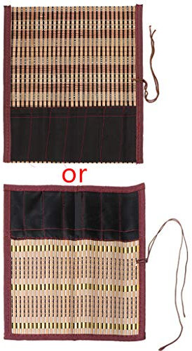 XFUYI - Estuche para Pinceles de Pintura, Bolsa con Ruedas de bambú, Estuche para bolígrafos, Paquete de Cortina de bambú + Tela