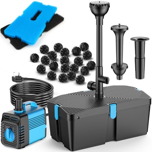 Pond Filter with Fountain Pump Kits, 2500L/H Pond Pump and Filter Kit with 50W Submersible Waterpump, Ideal for Outdoor Clean Koi-Pond