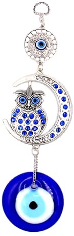 ULTECHNOVO Ojo Turco Azul, Adorno Colgante BúHo Luna Azul De AleacióN para DecoracióN De Pared Hogar Oficina 10 Pulgadas 25.5X9X7Cm