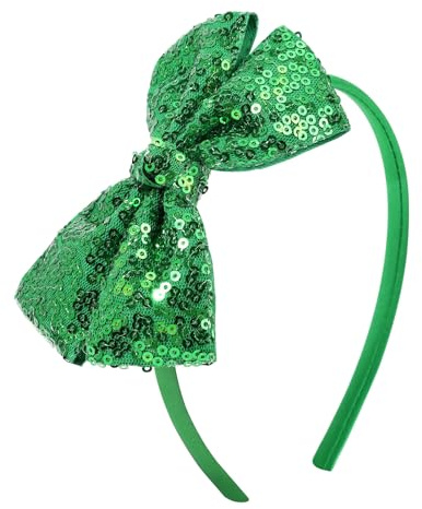 NCMAMA Sequin Green Bow Headband for Girls Sparkly Glitter Hair Bows Hair Accessories for Toddler Kids Women on Christmas Halloween Birthday Parties