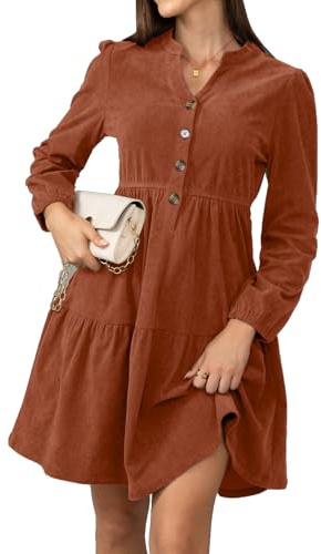 Alaster Queen Robe d'automne pour femmes - Hiver - Manches longues - Volants - Blouse - Robe en tricot avec poches - Col en V - Longue jusqu'aux genoux - Robe de fête élégante - Robe d'automne, Orange