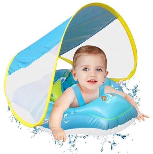 Salvagente Neonato con Parasole,Anello Galleggiante per Bambini con Parasole,Ciambella Gonfiabile Neonato,Anello di Nuoto per Bambini