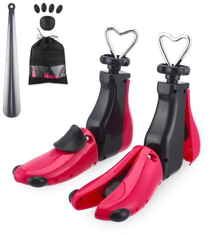Delousiber 2 Pieces Shoe Stretcher, Shoe Tree for Women, Adjustable Width and Length Shoe Widener Boot Stretcher Women, Boot Trees UK for Leather Shoes, Boots, Sneakers, Canvas Shoes (4-8, Rose-red)