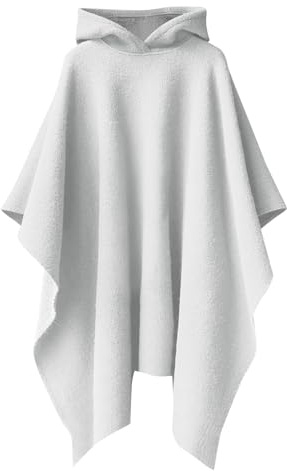 Women's Hooded Poncho Cape Shawl Pullover Knit Wrap Coat Casual Loose Fit Fall Winter Warm Outwear Fashion Tops White