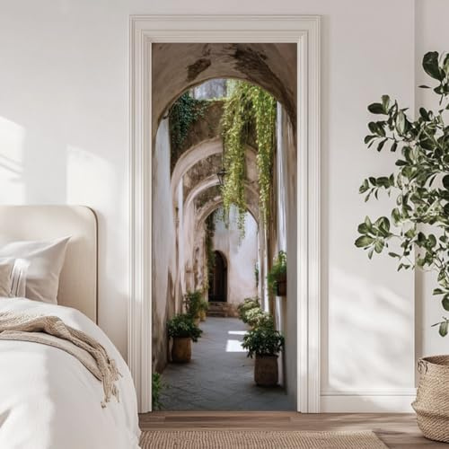 arricraft 2 calcomanías 3D autoadhesivas para puerta, 31.5 x 78.7 pulgadas, corredor arqueado, vides verdes y plantas, decoración de murales de puerta, calcomanías de PVC, papel tapiz extraíble para
