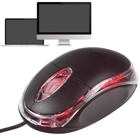 Mini optisk trådbunden mus – ABS 9,5 x 5 x 3,6 cm | Bekväm ergonomisk | trådbunden mus | Hög precision 1 000 DPI stationär PC laptop programmering
