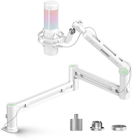 Microphone Arm,Aokeo AK-58i Desk Low Profile Mic Boom Arm Stand,Suitable For Blue Yeti,Snowball iCE,HyperX QuadCast,SoloCast,Elgato Wave,Etc（White）