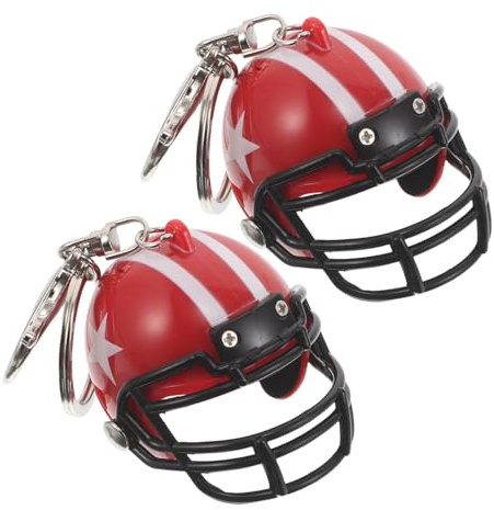 BUGUUYO 2pcs Mini Football Helmet Keychain with Star Design and Lobster Clasp, Miniature American Football Memorabilia for Sports Fans, Car and Backpack Accessory for Boys, Women, and Men